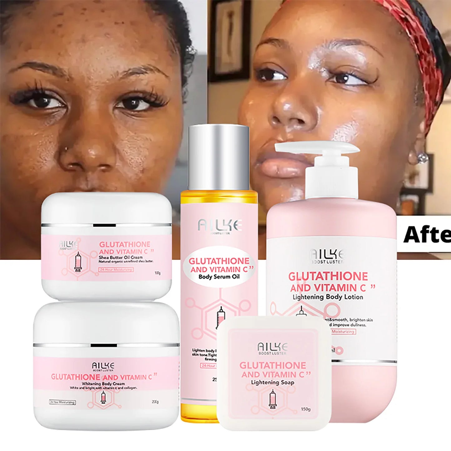 AILKE Brightening Skin Care Set With Vitamin C And Glutathione Reduces Spots Moisturizes And Improves Radiant Skin