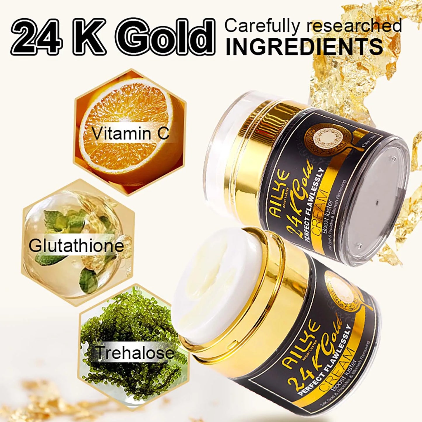 AILKE 24K Gold Face Cream Whitening Dark Spots Melanin Glutathione